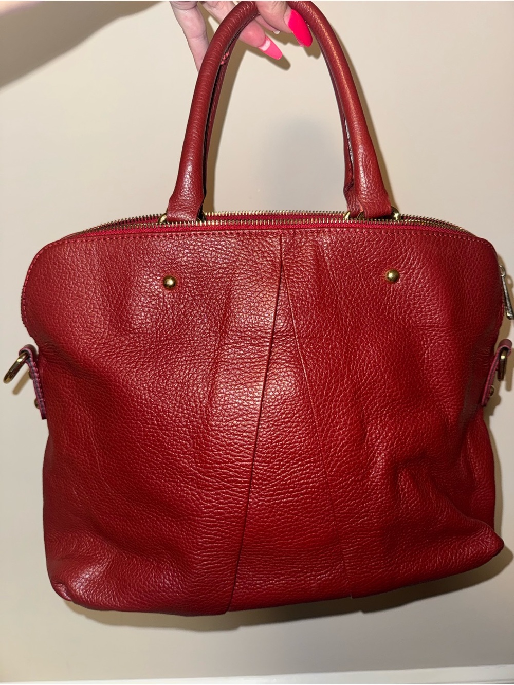Vera Pelle Red Leather Women’s Satchel Handbag